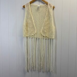 Unbranded Women Boho Festival Crochet Knit Cardigan Vest Size L XL Fringe Hem